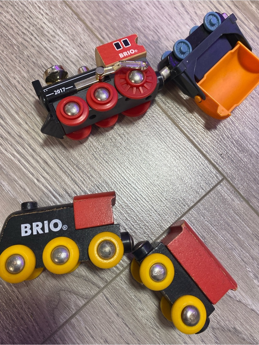BRIO Kids Wooden Train Cars Set - Red, Yellow, Black